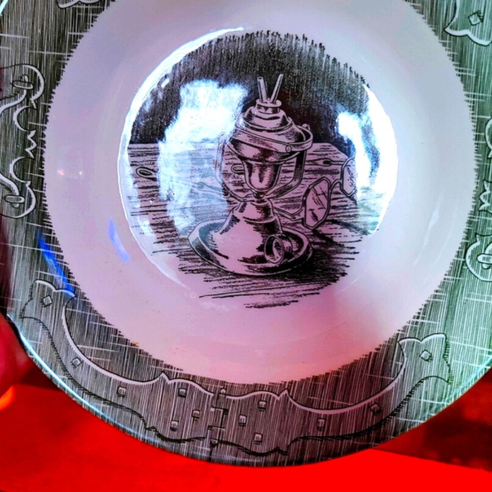 Vintage Royal China "The Old Curiousity Shop" Soup Bowls. Lamp/Glasses. 8.5"